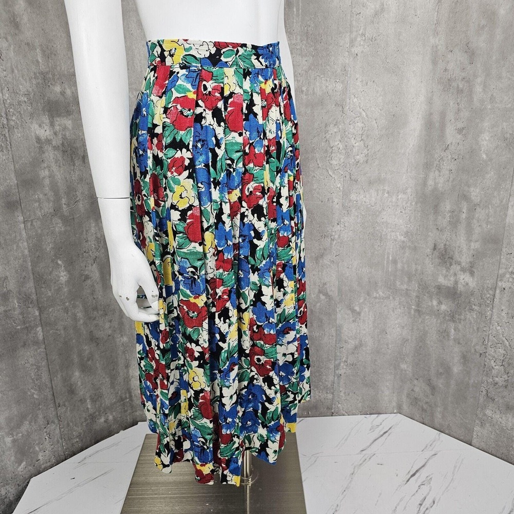 Vintage 80s Worthington Petite S Floral Pleated Midi Skirt Rayon Made‎ USA - Picture 5 of 10